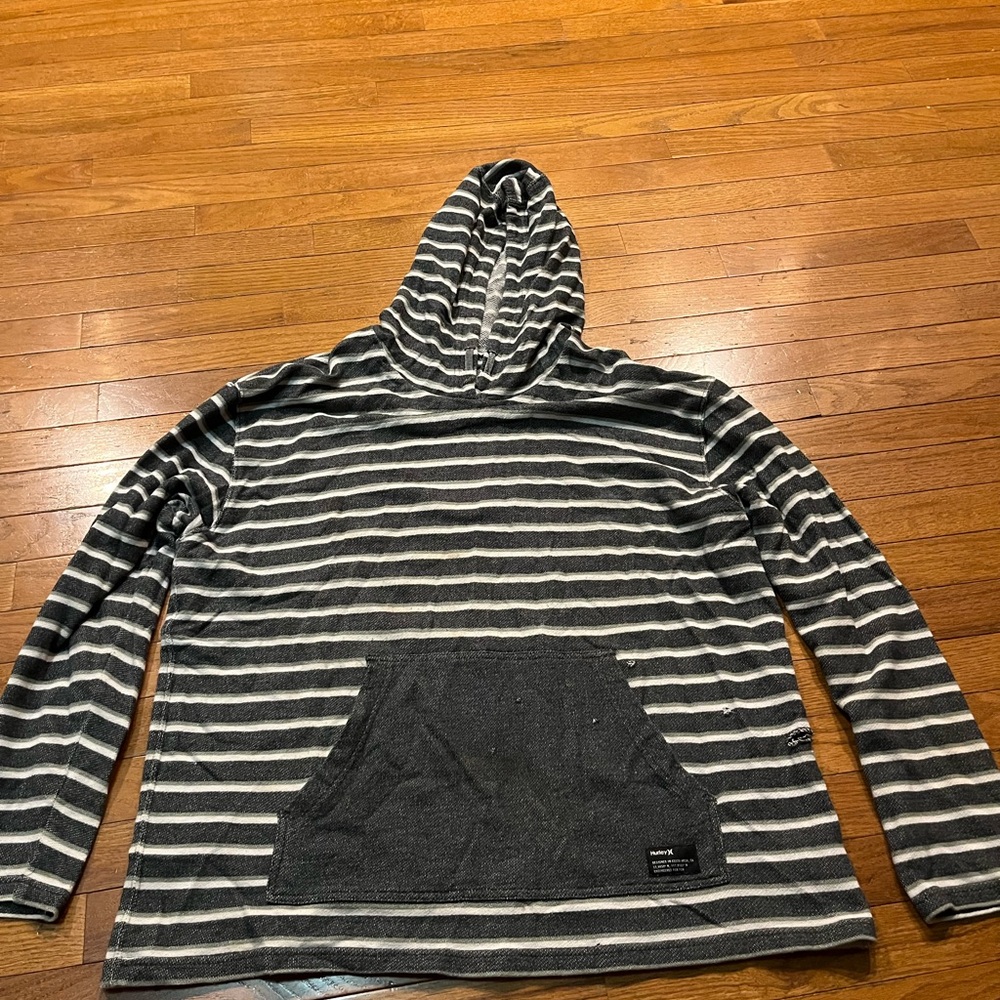 Hurley Gray and White Striped Sweatshirt Hoodie